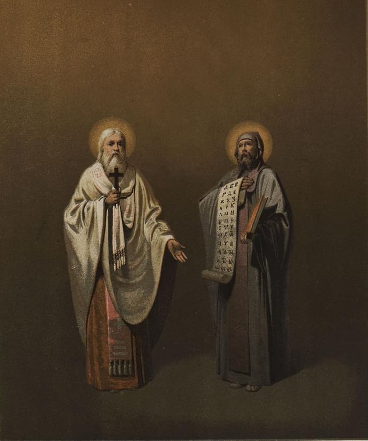 Cyril a Metod na litografii od Paškova z roku 1885. Foto: wikimedia