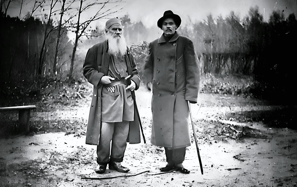 Tolstoj s Gorkým v Jasnej Polane. Foto: wikimedia